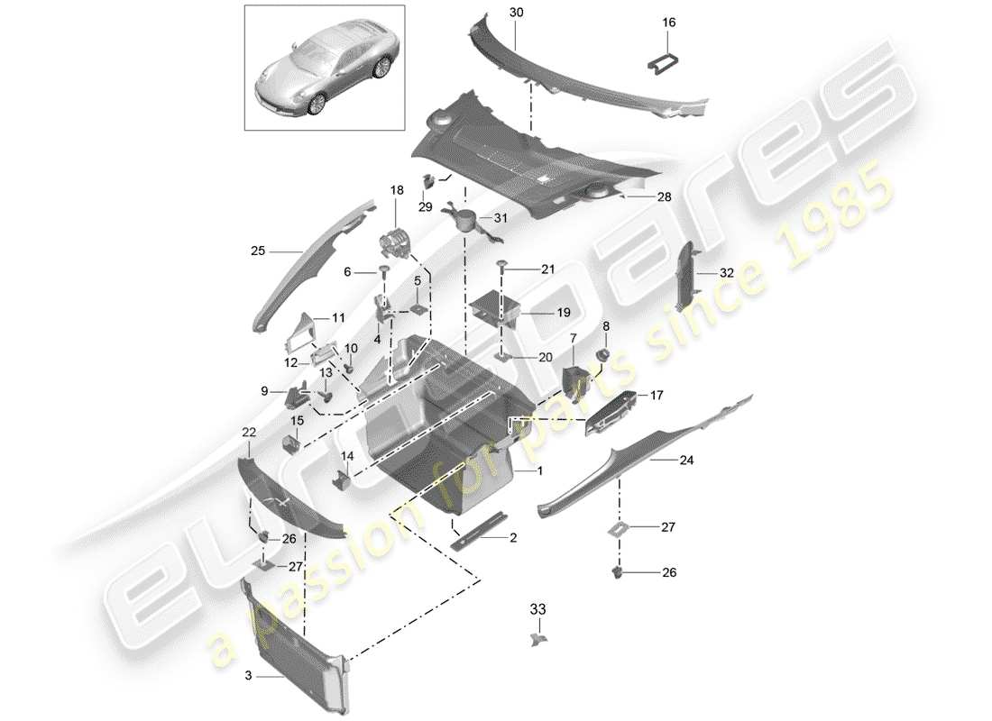 porsche 2019 (991-2) boot lining part diagram
