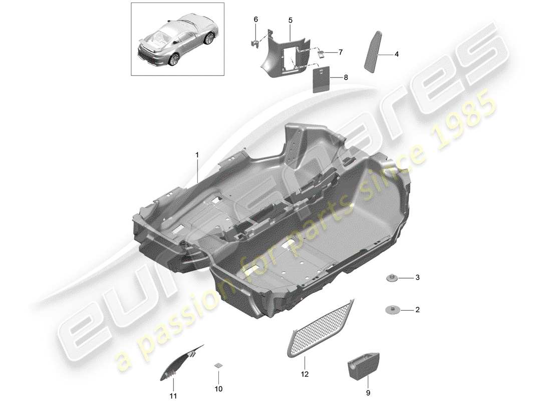 porsche 2018 (991-2 r/gt3/rs) floor cover part diagram