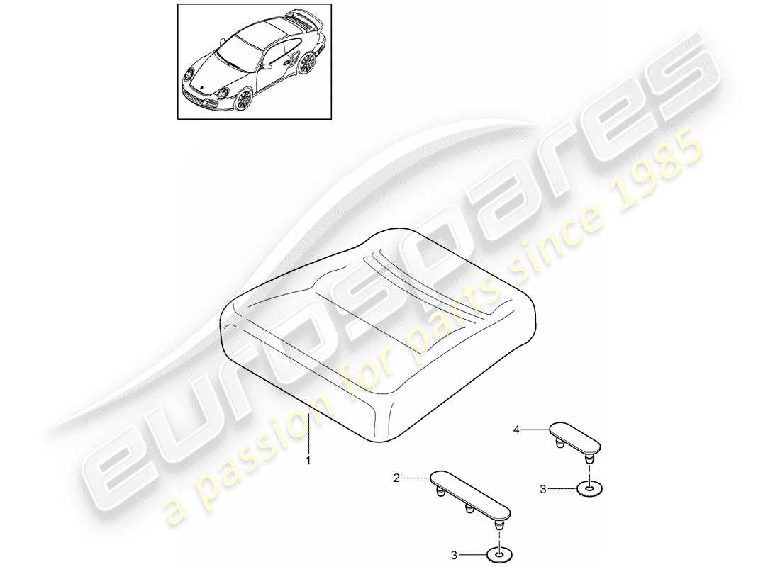 porsche 911 t/gt2rs (2012) back seat cushion part diagram