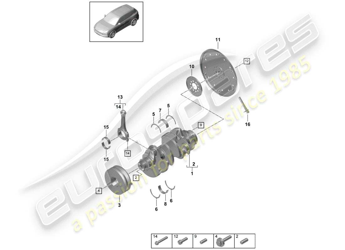 porsche 2018 (cayenne e3 9ya/9yb) crankshaft part diagram