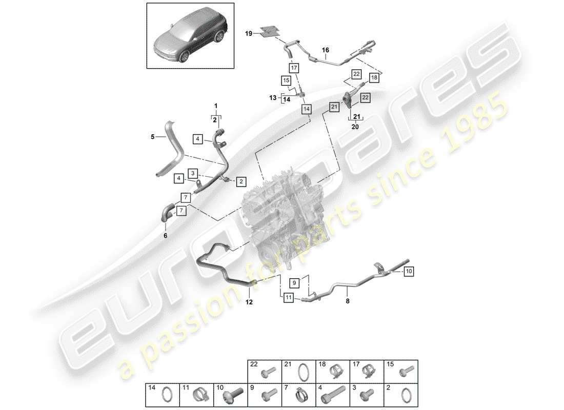 porsche 2018 (cayenne e3 9ya/9yb) water cooling part diagram