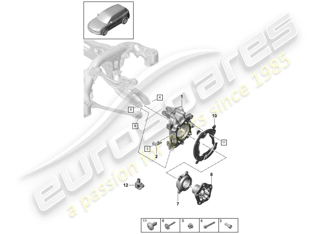 porsche 2018 (cayenne e3 9ya/9yb) wheel carrier part diagram