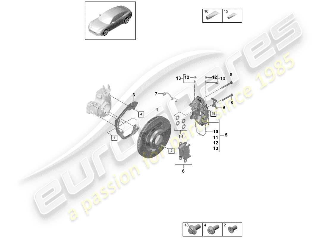 porsche 2019 (panamera 971-1) disc brakes part diagram