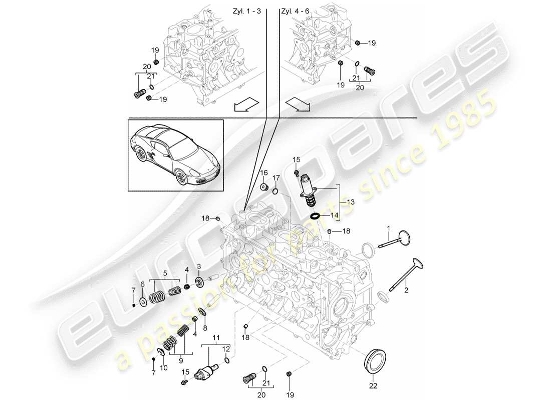porsche 2009 (987 cayman) cylinder head part diagram