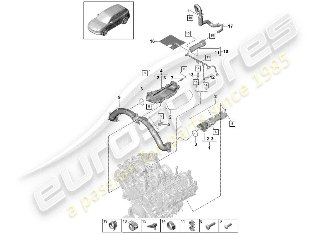 porsche 2020 (cayenne e3 9ya/9yb) intake pipe part diagram