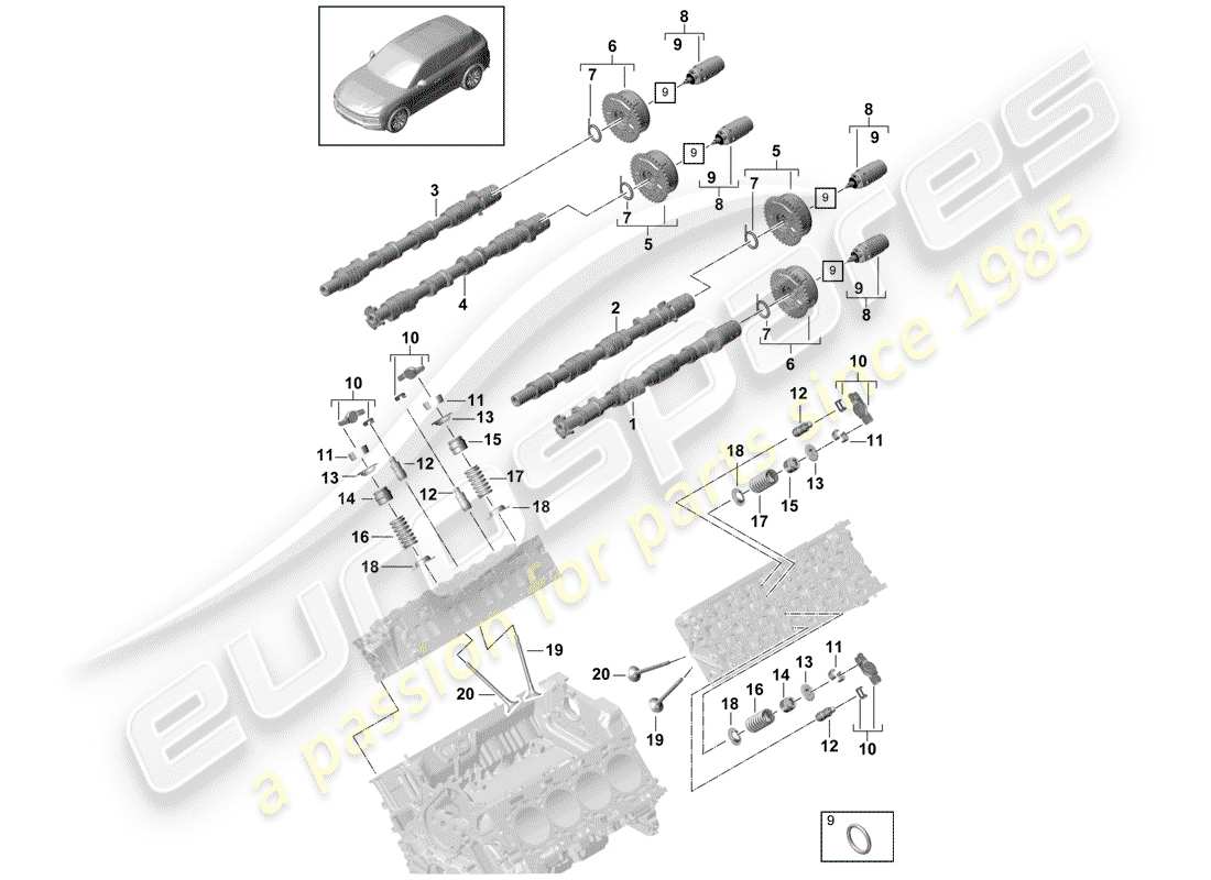 porsche cayenne e3 (2018) camshaft, valves part diagram