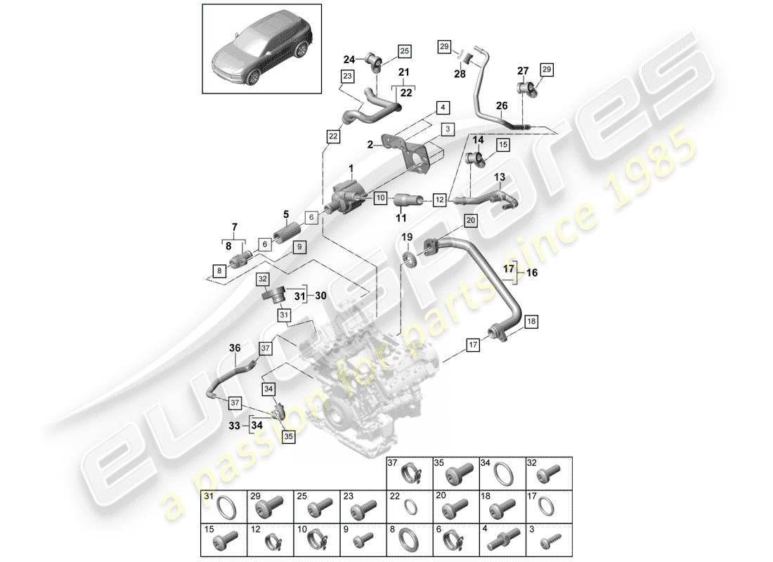 porsche 2018 (cayenne e3 9ya/9yb) water cooling part diagram
