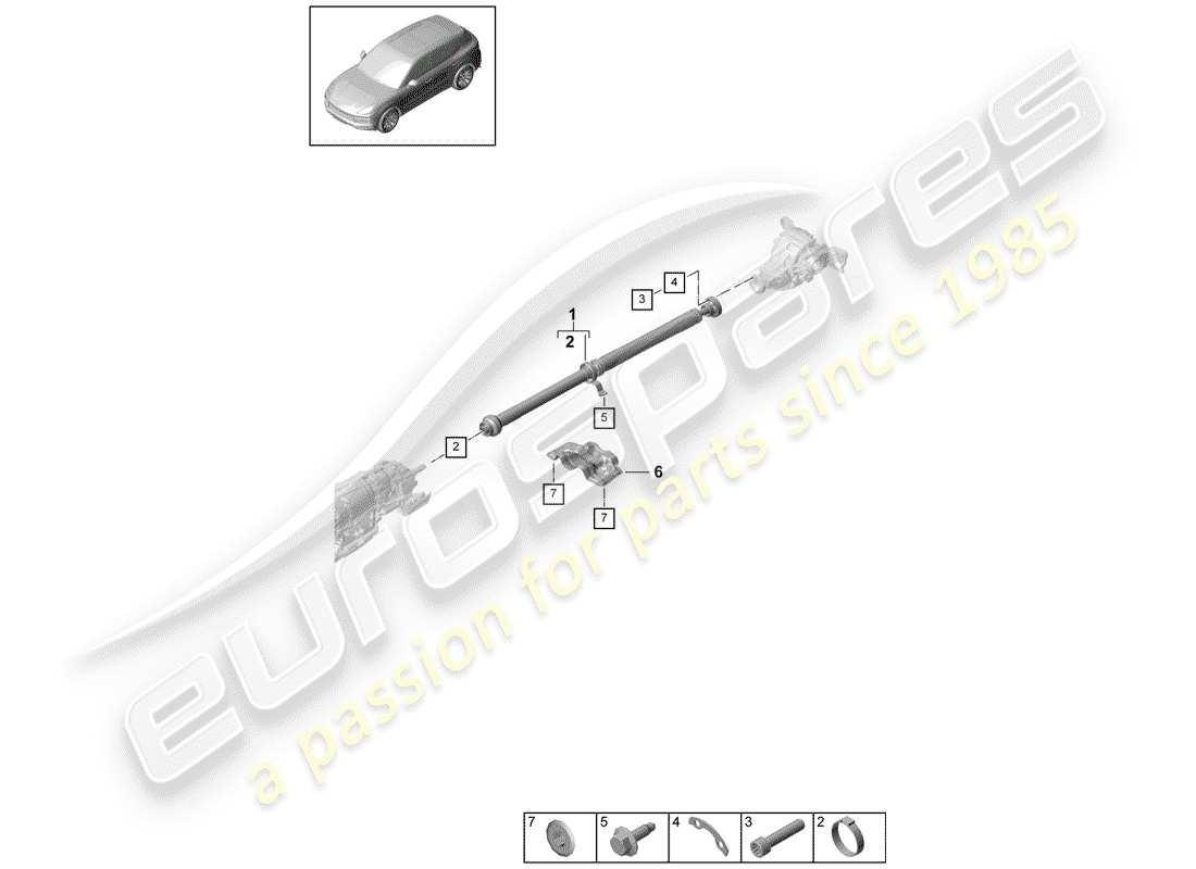 porsche 2018 (cayenne e3 9ya/9yb) propeller shaft part diagram
