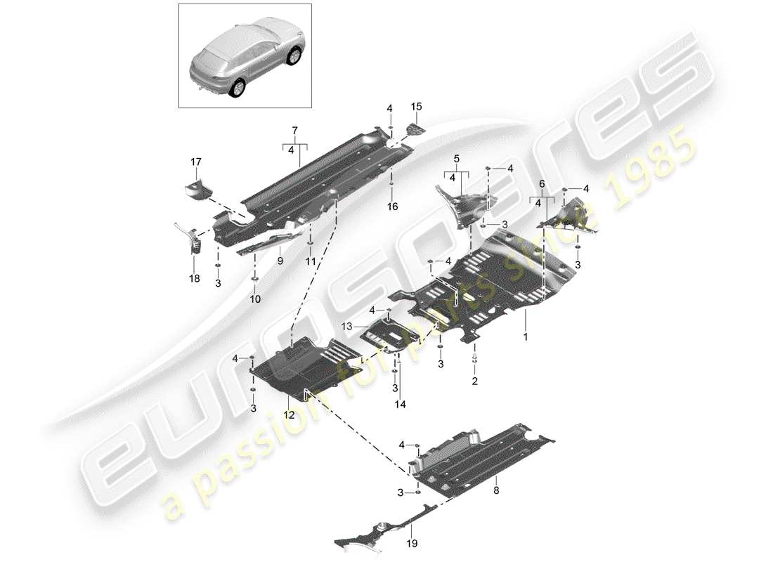 porsche 2017 (macan) underbody lining part diagram