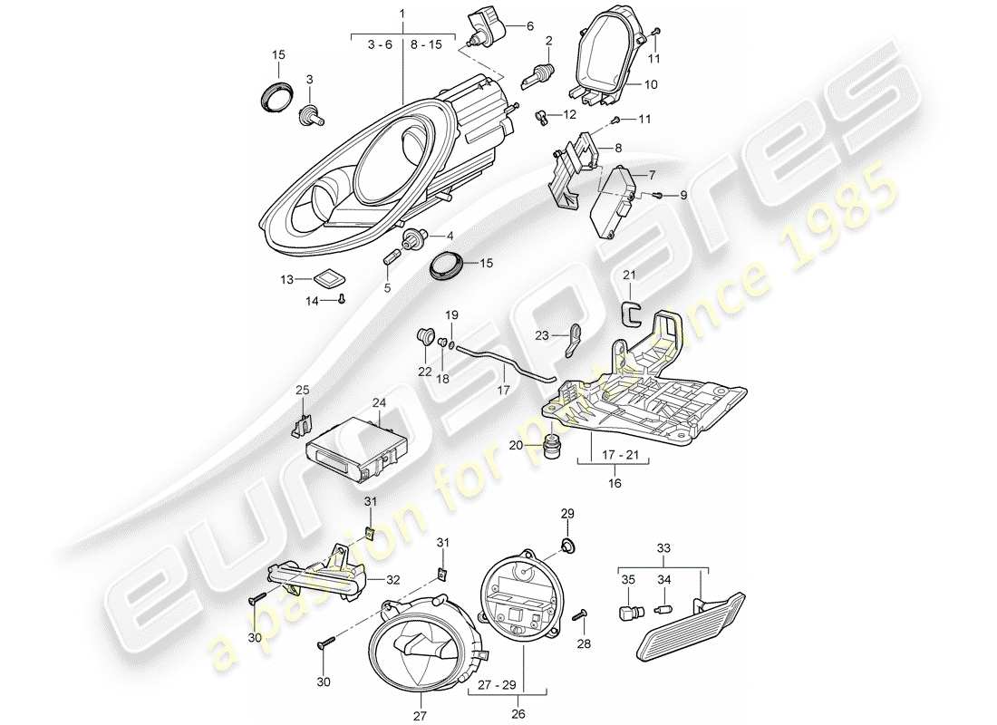 porsche 2009 (987 cayman) headlamp part diagram