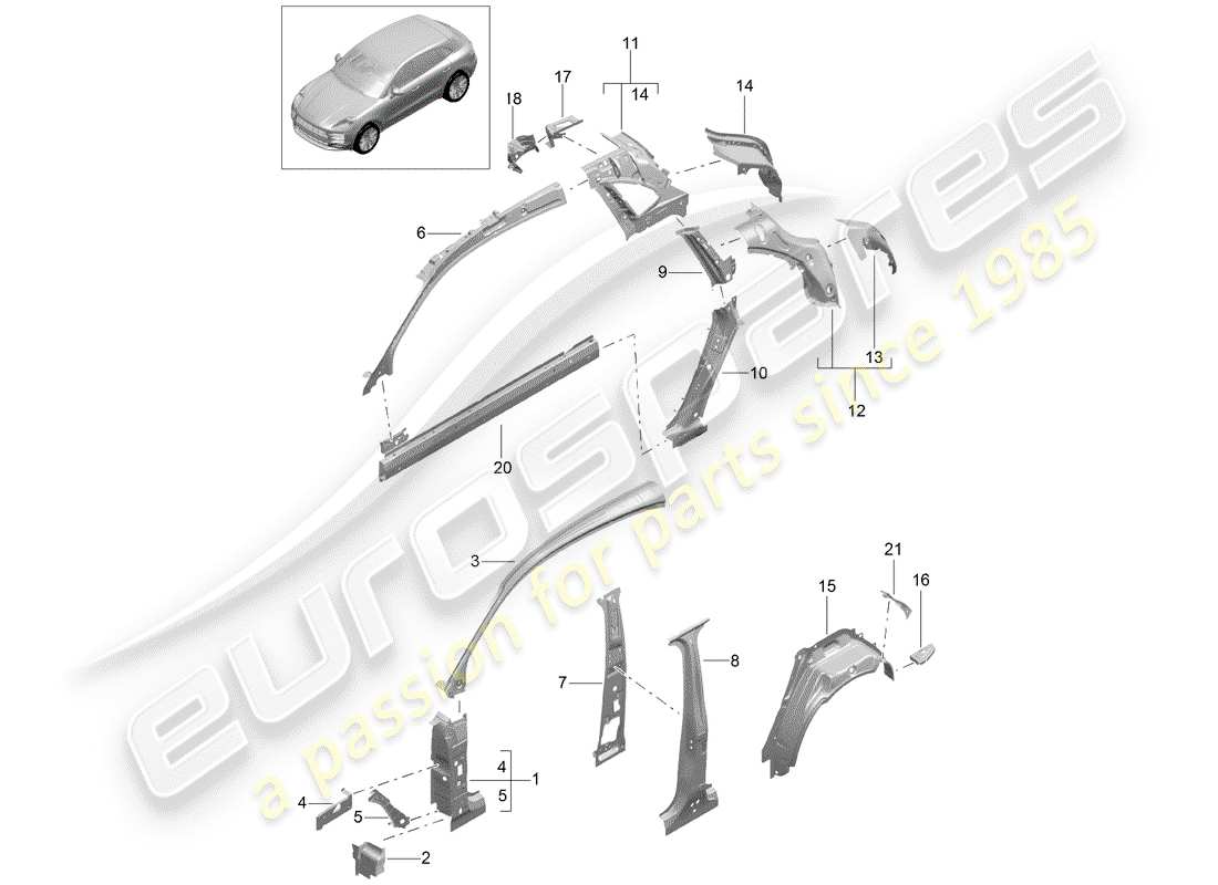 porsche 2019 (macan) side panel part diagram