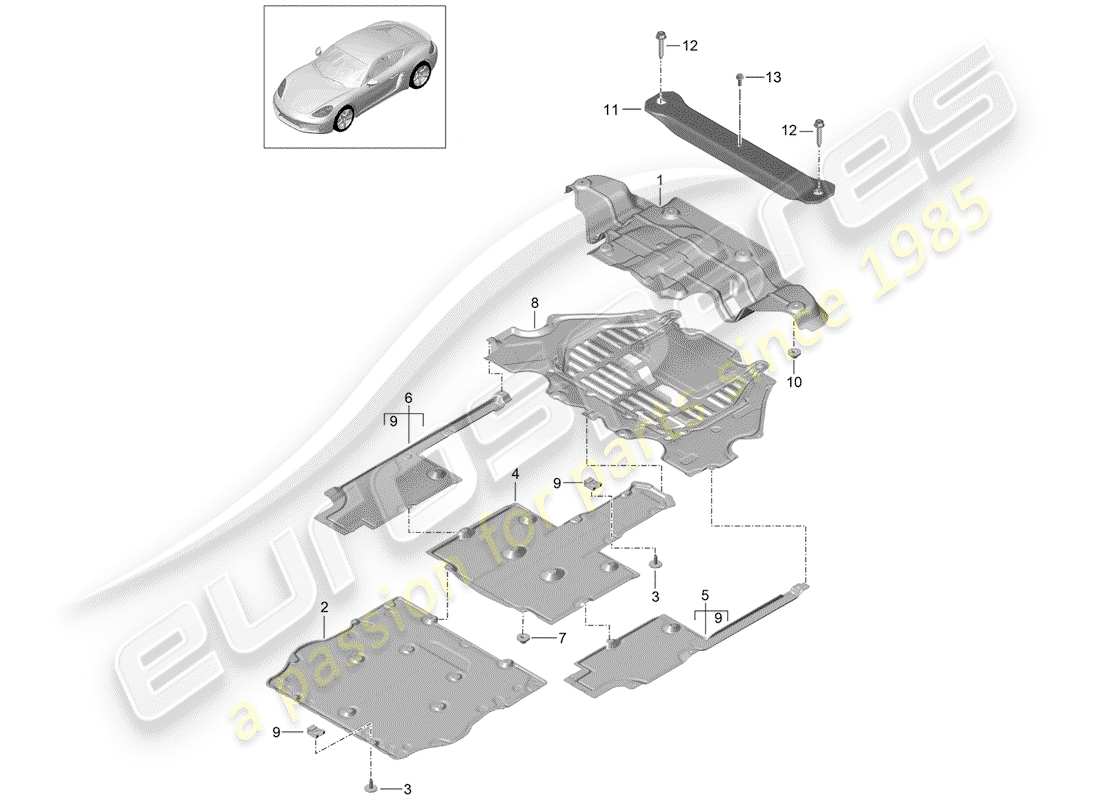 porsche 2017 (718 cayman) lining part diagram