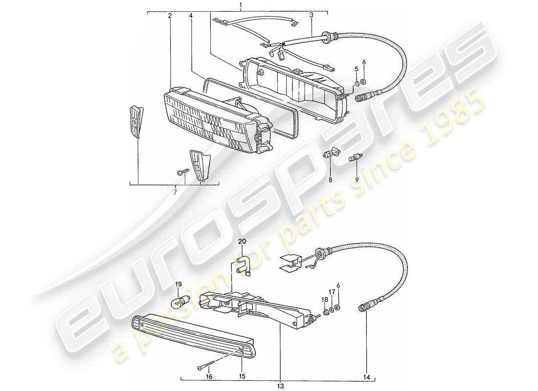 porsche 1991 (944) additional headlight - turn signal part diagram