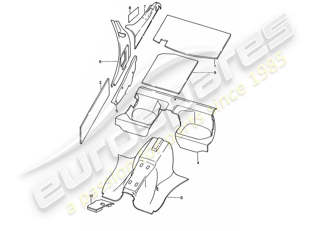 porsche 1994 (928) body shell - sound absorbers part diagram