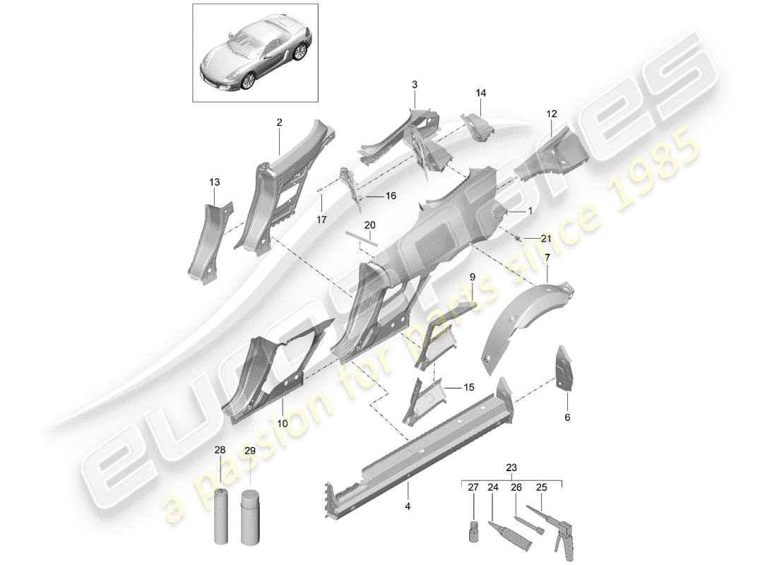 porsche 2013 (981 boxster) side panel part diagram