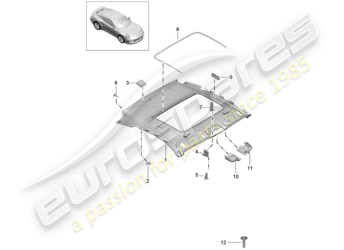porsche 2015 (991-1 turbo) roof trim panel part diagram
