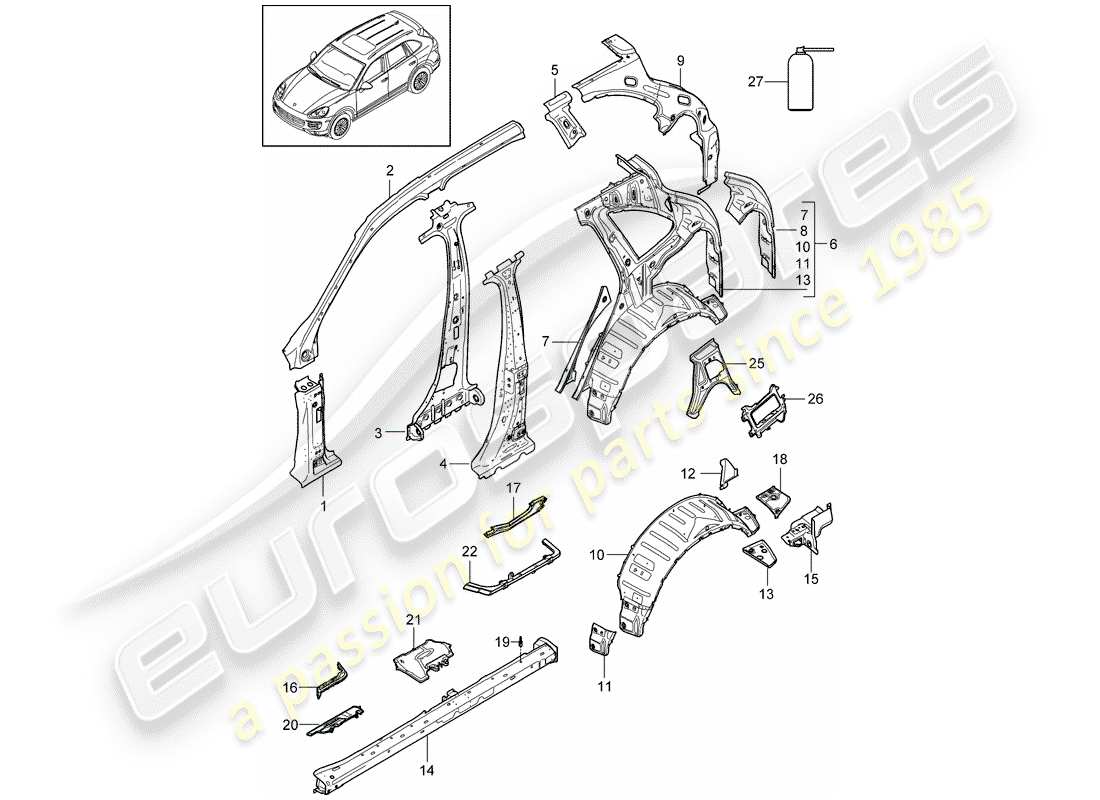 porsche 2015 (cayenne e2 92a) side panel part diagram