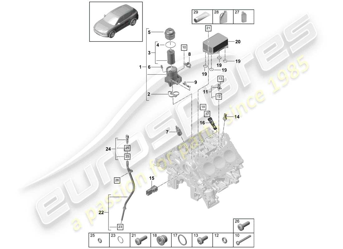 porsche 2018 (cayenne e3 9ya/9yb) oil filter part diagram