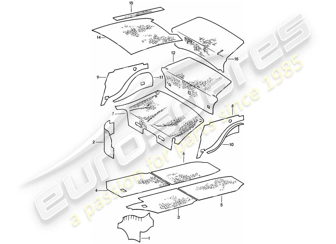 porsche 1984 (911) body shell - sound absorbers part diagram
