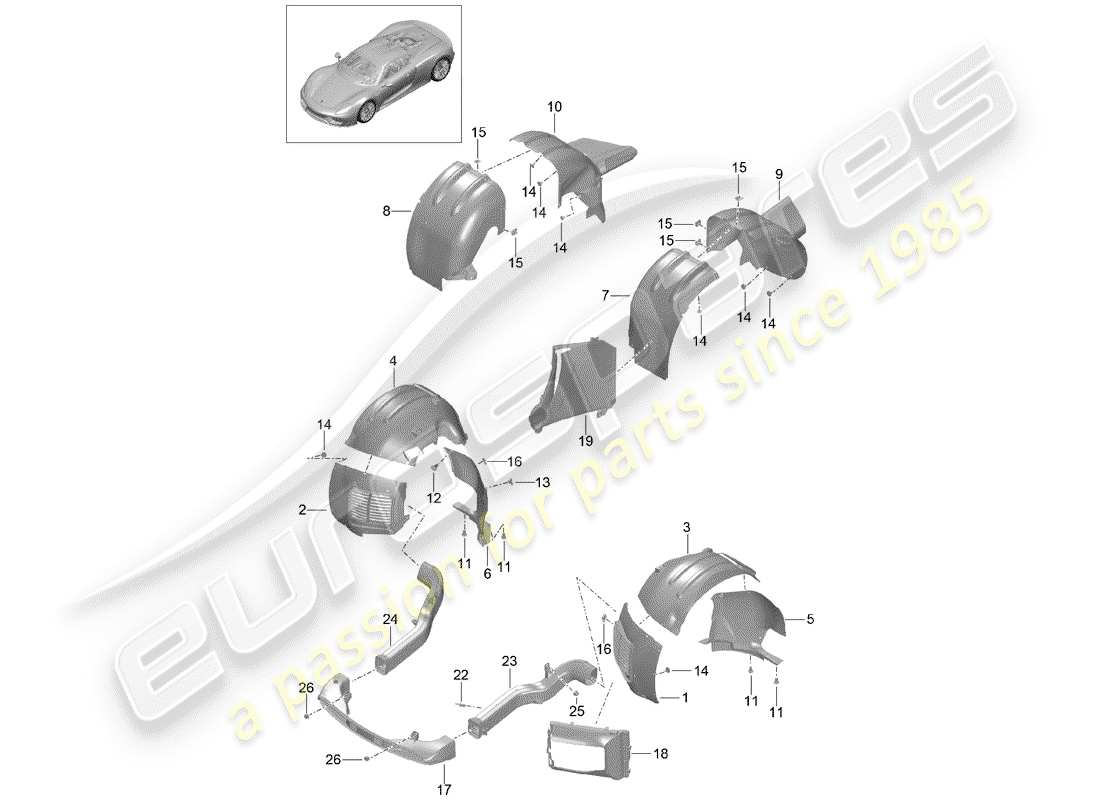 porsche 918 spyder (2015) wheelhouse protector part diagram