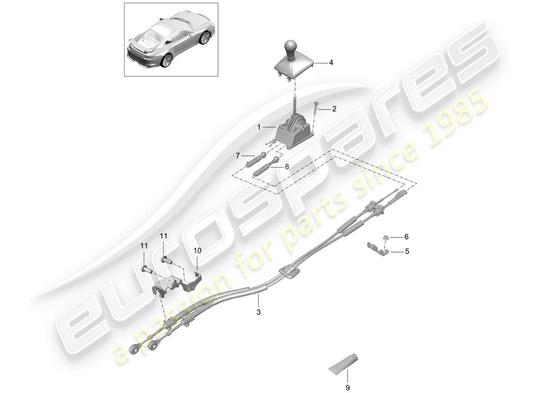 porsche 2017 (991-2 r/gt3/rs) shift lever part diagram