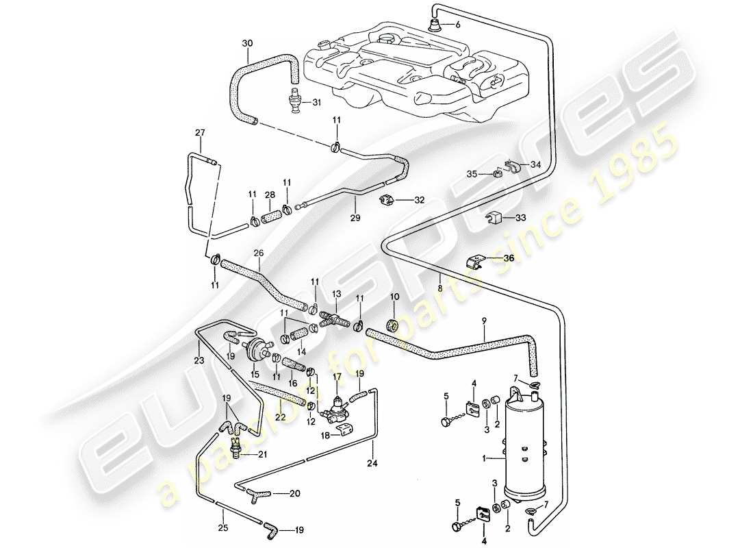 porsche 1991 (944) evaporative emission canister part diagram