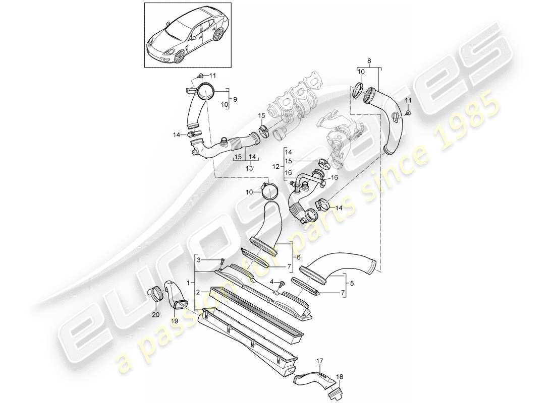 porsche panamera 970 (2015) air cleaner system part diagram