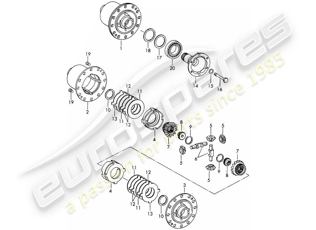 porsche 1965 (911/912) limited slip differential - for - die casting - housing - d - mj 1969>> - mj 1969 part diagram