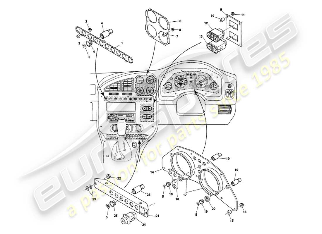 aston martin v8 volante (1999) instrument & controls part diagram