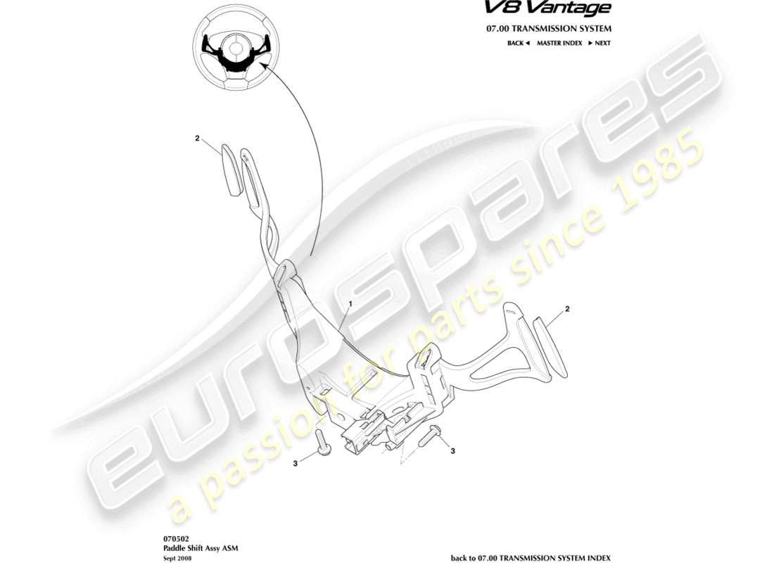 aston martin v8 vantage (2018) paddleshift part diagram