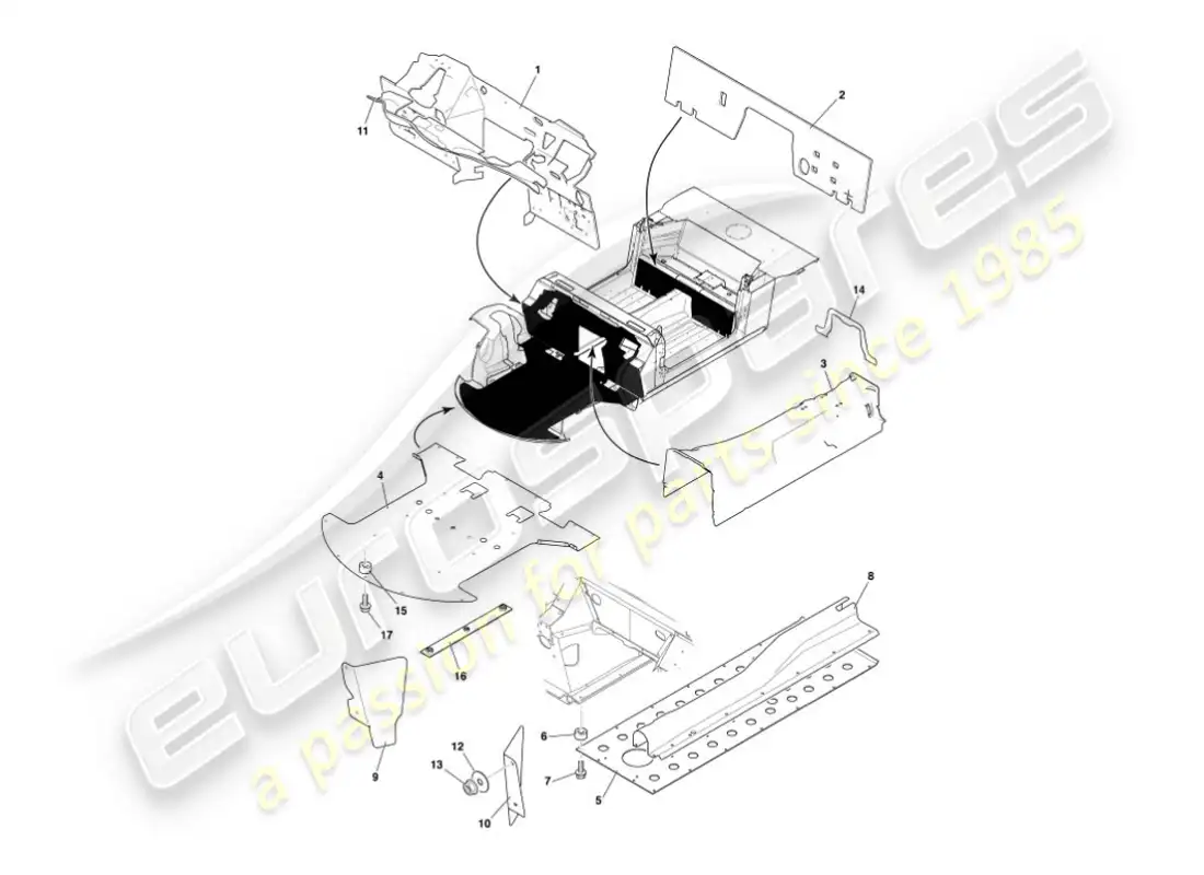 aston martin vanquish (2002) heat deflector & shields parts diagram