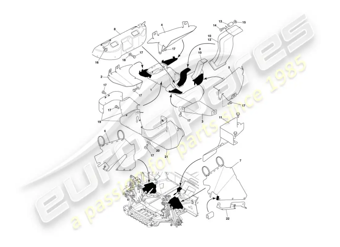 aston martin vanquish (2006) heat deflectors & shields parts diagram