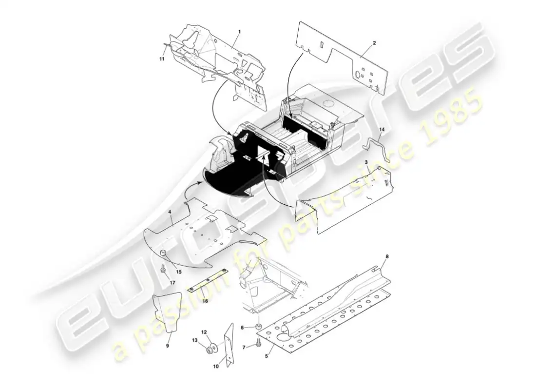 aston martin vanquish (2006) heat deflectors & shields parts diagram