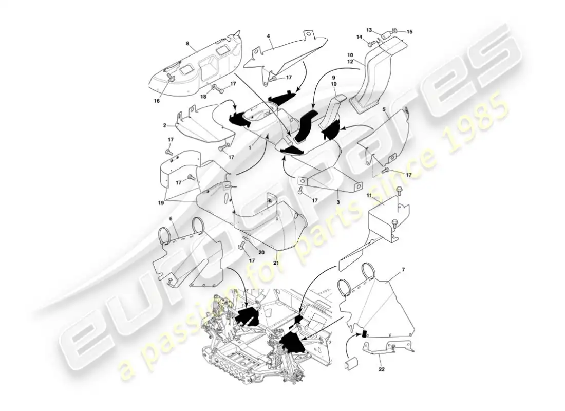 aston martin vanquish (2002) heat deflectors & shields parts diagram