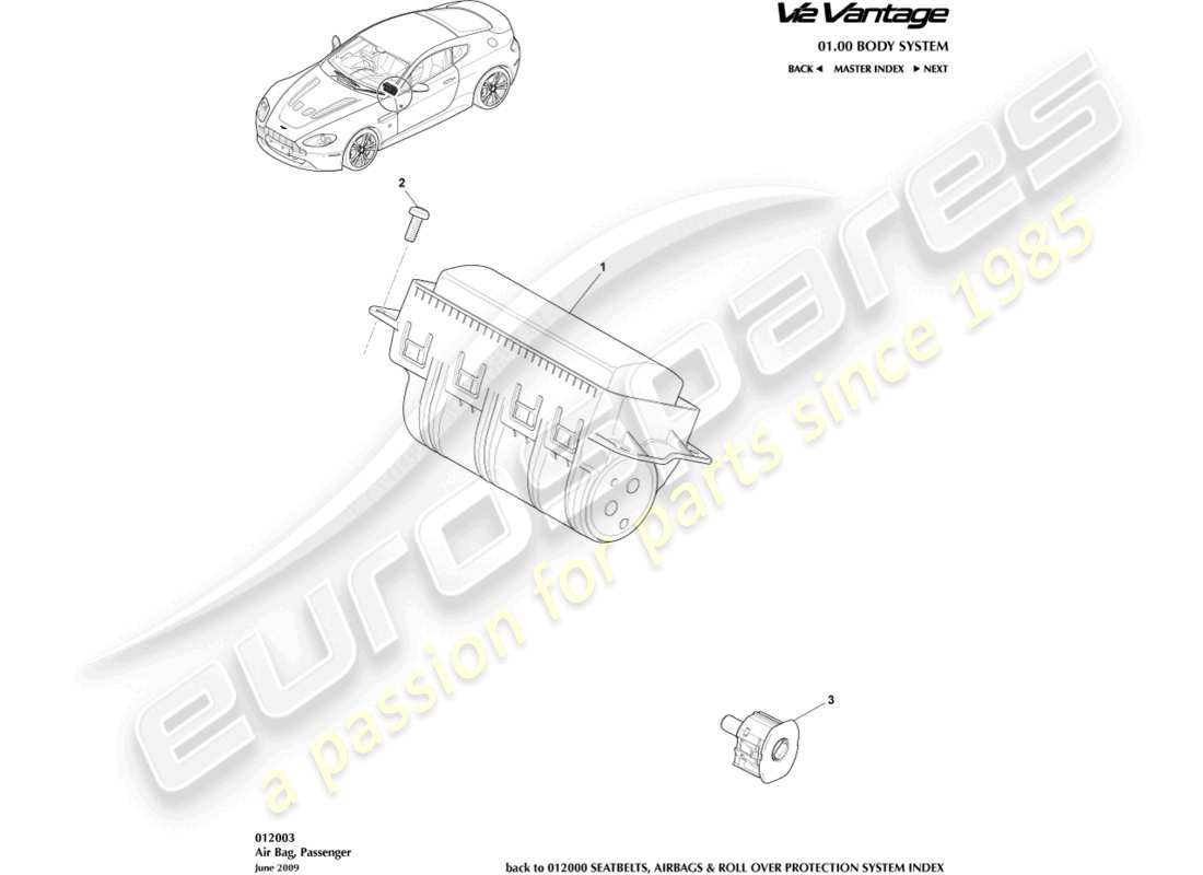 aston martin v12 vantage (2011) passenger airbag part diagram