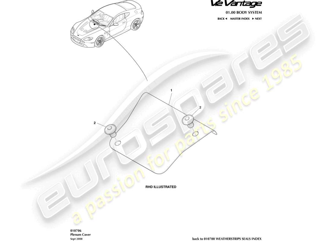 aston martin v12 vantage (2011) plenum cover part diagram