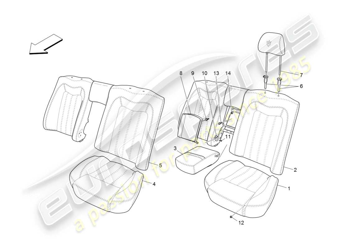 maserati granturismo (2008) rear seats: trim panels part diagram