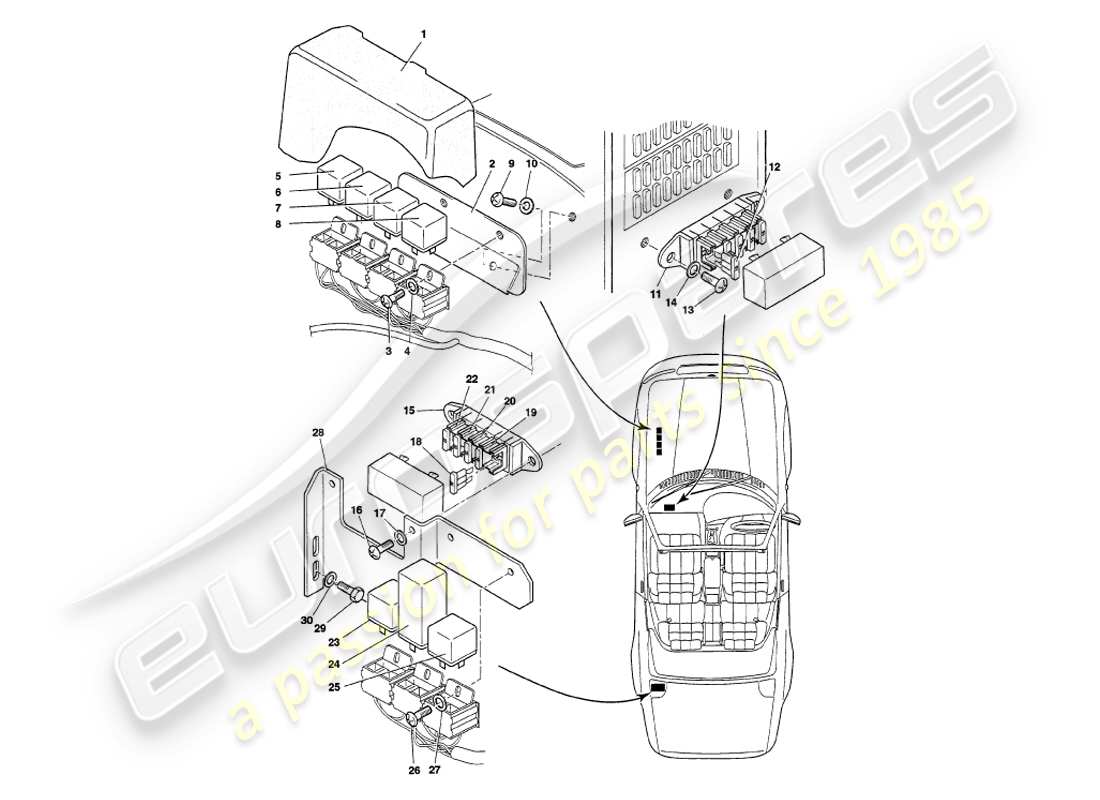 aston martin v8 volante (2000) relays, vin 89027 on parts diagram