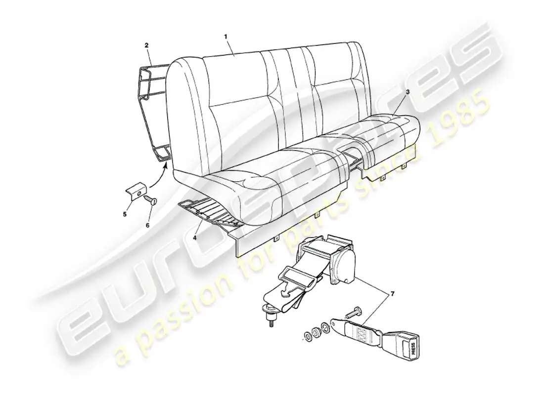 aston martin v8 volante (1999) rear seats & belts parts diagram