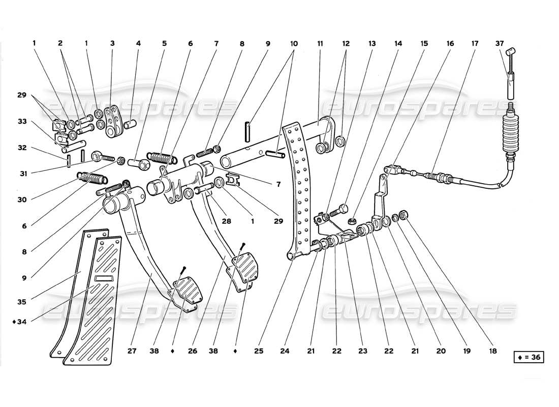 lamborghini diablo gt (1999) pedals parts diagram
