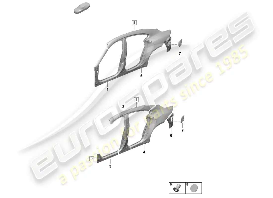 porsche 2025 (taycan 9j1-2) sectional part - side panel rear cross panel part diagram
