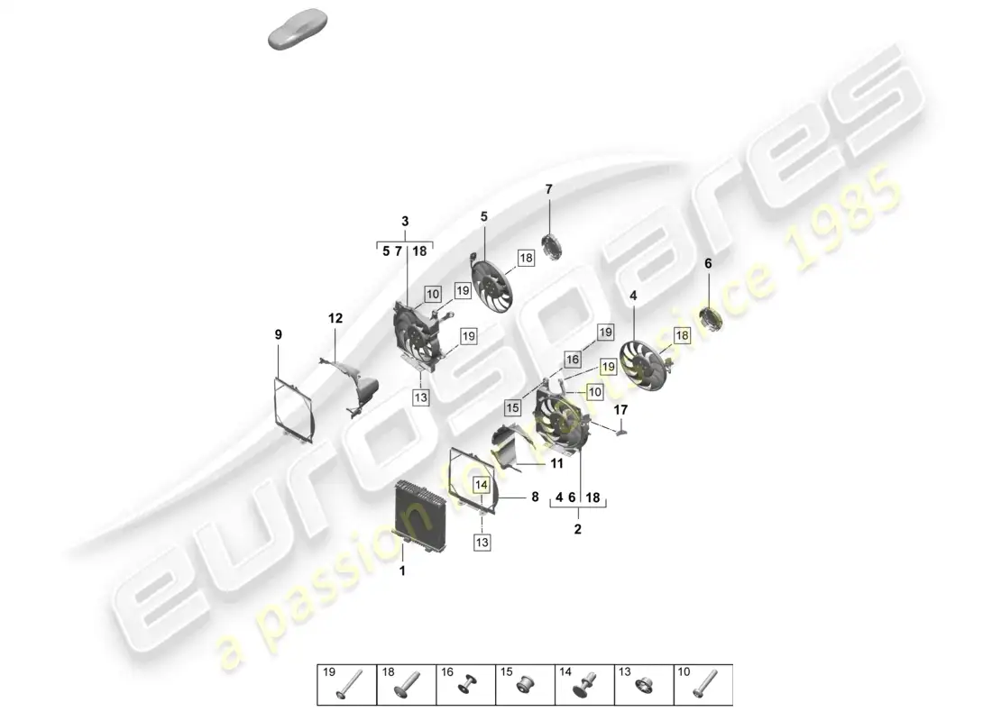 porsche 2025 (taycan 9j1-2) coolant radiator with radiator fan part diagram
