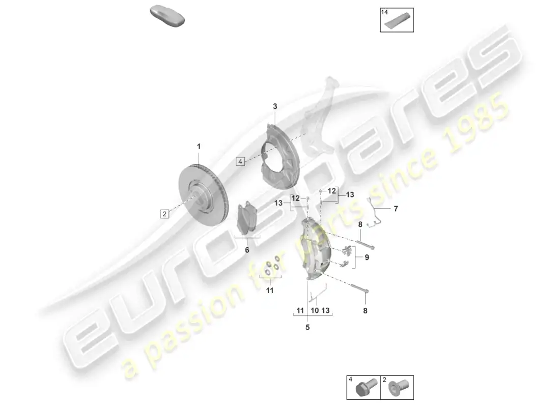 porsche 2025 (taycan 9j1-2) disc brake 19 front axle white/black part diagram