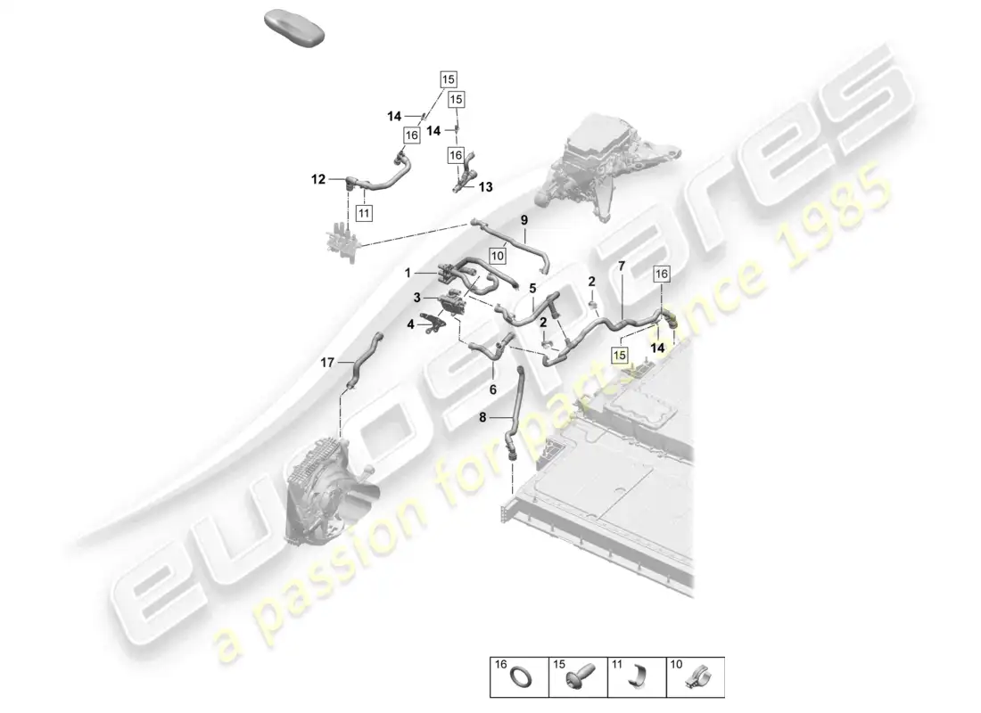 porsche 2025 (taycan 9j1-2) drive cooling front axle high-voltage battery part diagram