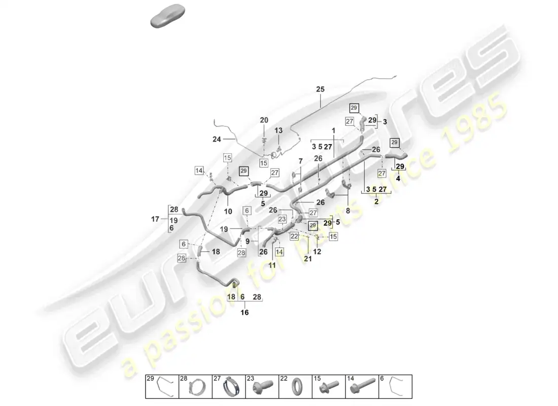 porsche 2022 (992-1 gt3/rs/st) coolant cooling system front end parts diagram