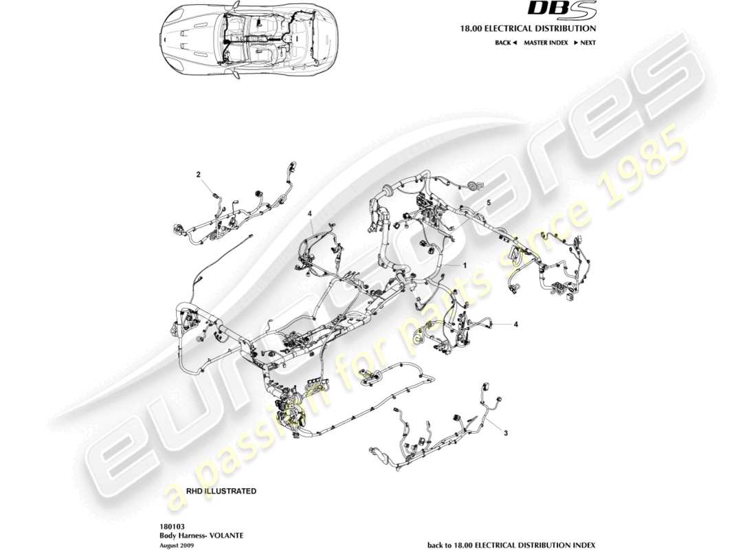 aston martin dbs (2008) body harness, volante part diagram