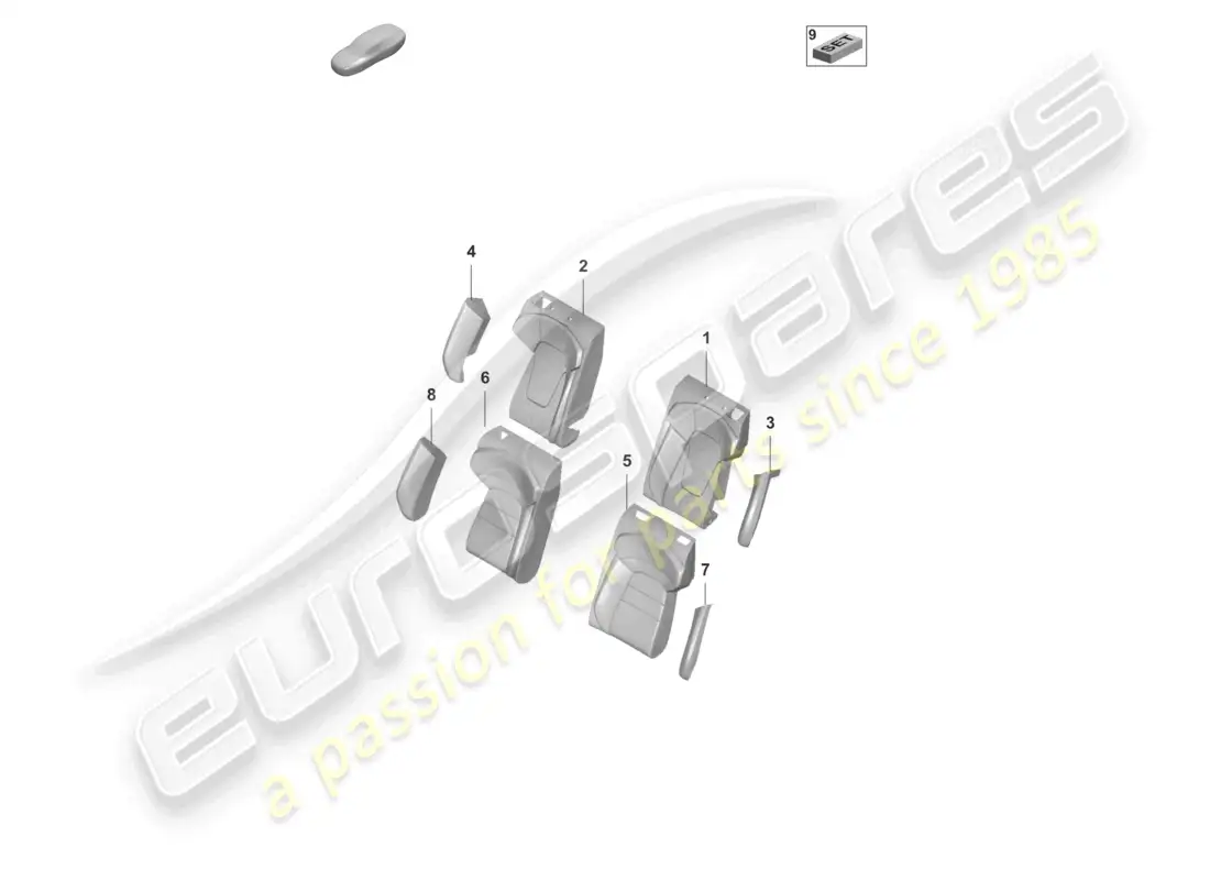 porsche 2025 (taycan 9j1-2) foam sect. for rest side supp. backrest cover comfort seat for models with seat venti- lation part diagram
