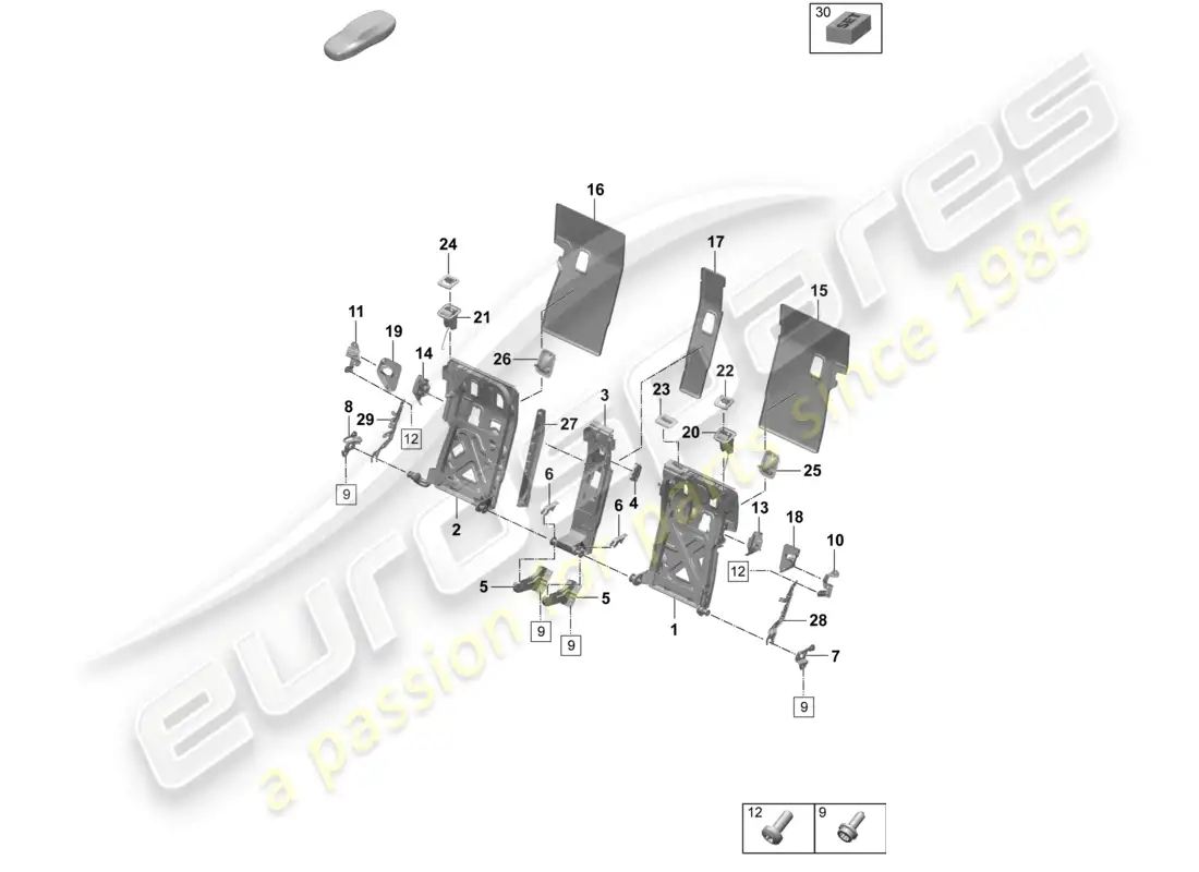 porsche 2026 (taycan 9j1-2) backrest frame comfort seat parts diagram