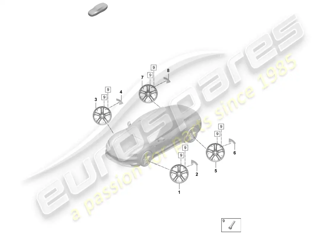 porsche 2025 (taycan 9j1-2) alloy wheel 21 part diagram