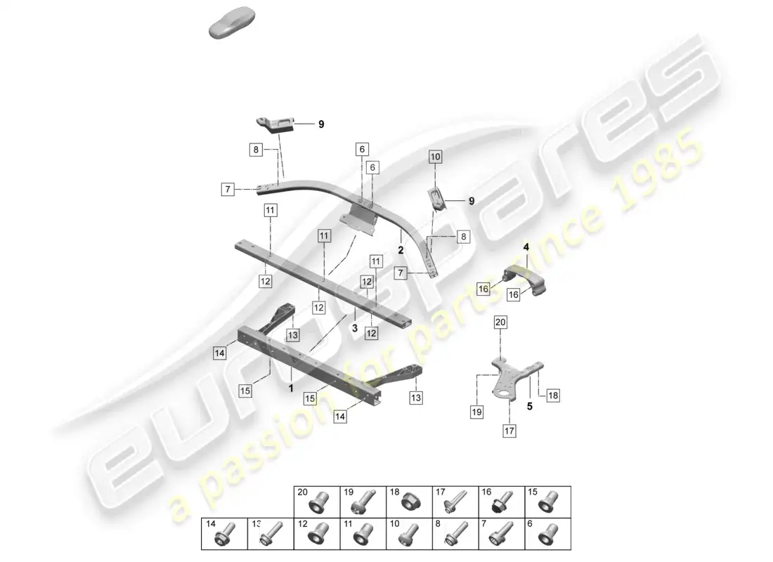 porsche 2025 (taycan 9j1-2) dome strut front and rear reinforcement accessories part diagram